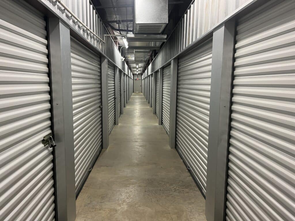 Row of grey colored storage units