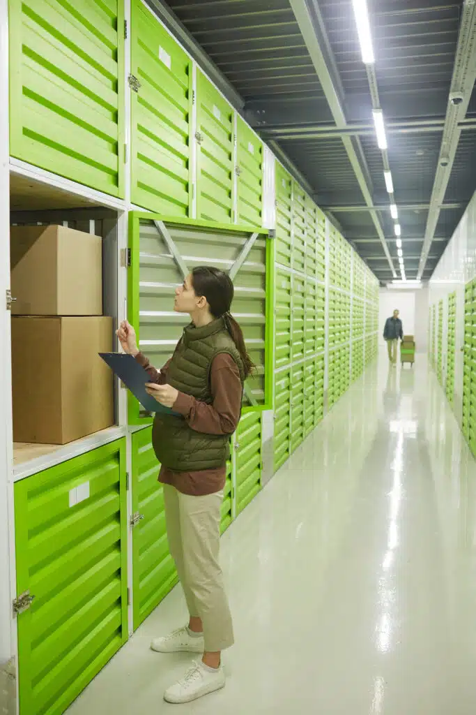 Woman opening storage locker