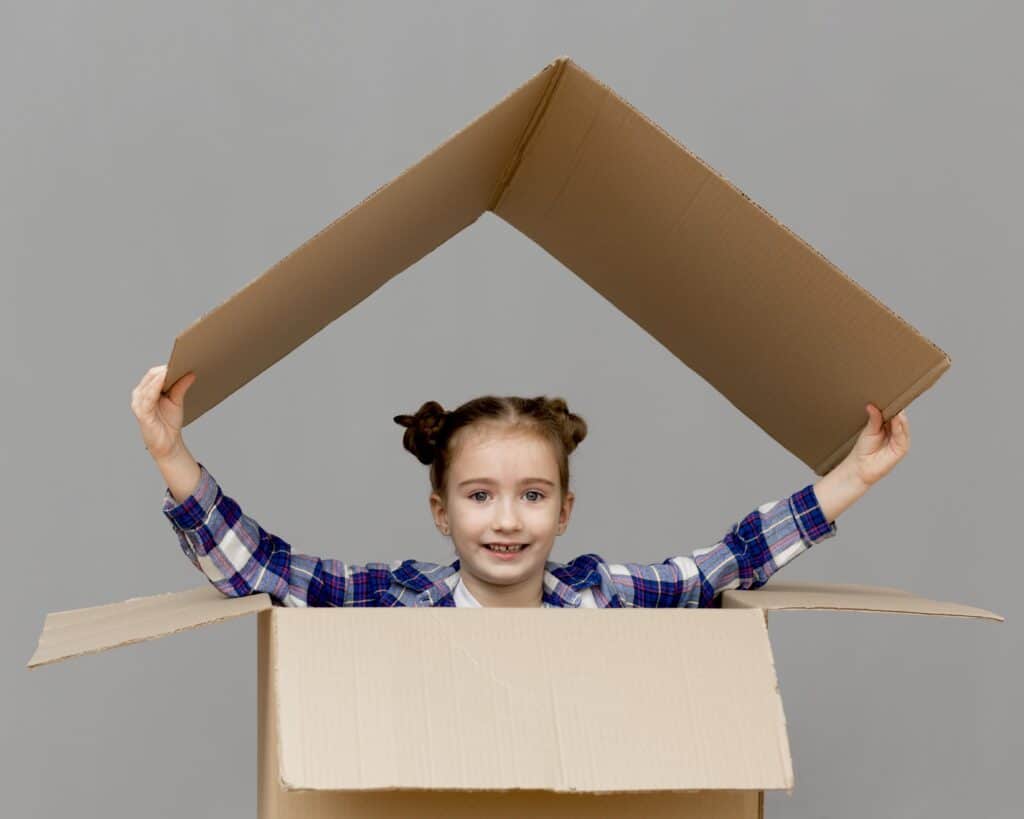 little girl in box