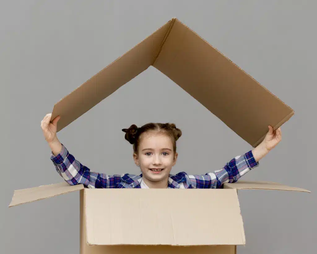 little girl in box