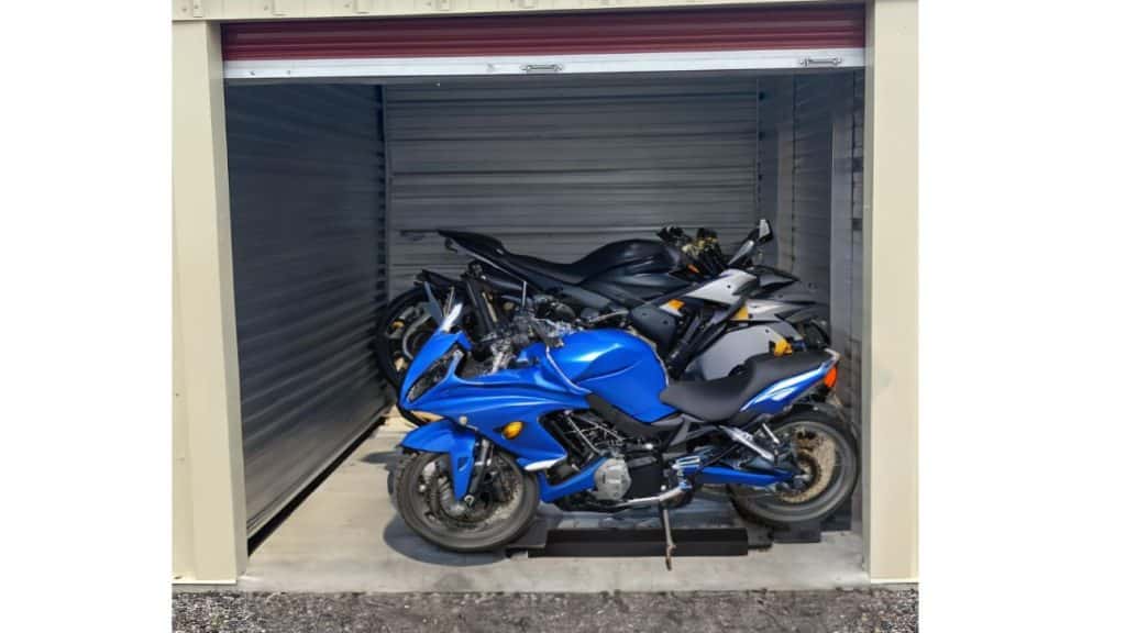 two motorcycles in storage unit