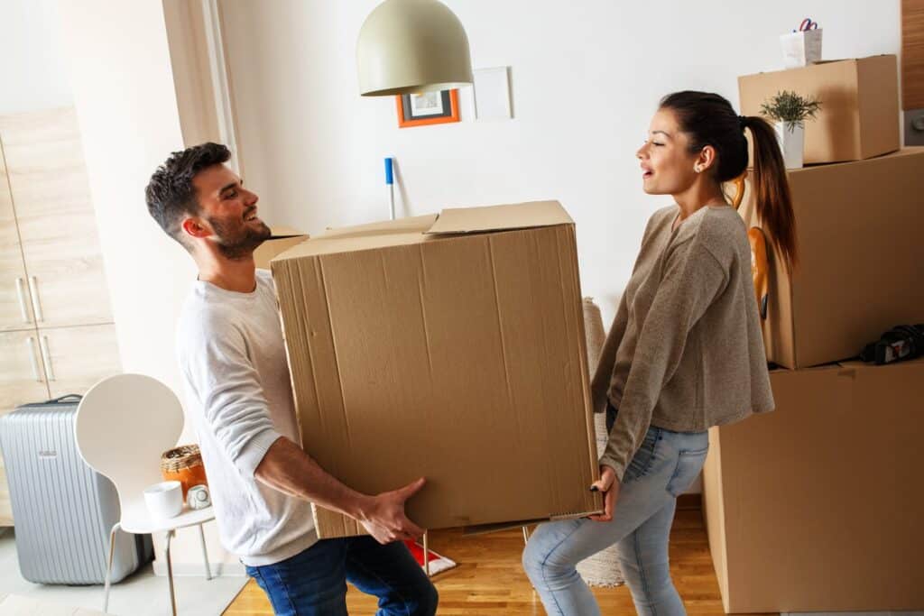 couple moving box