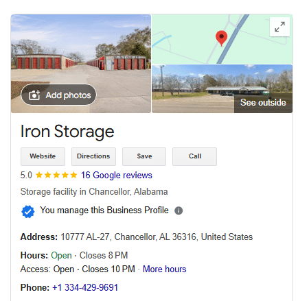 Iron Storage Chancellor self storage facility online reviews