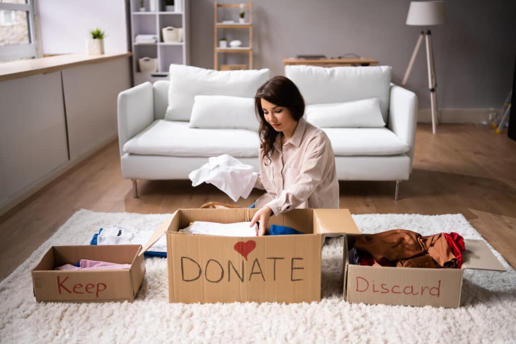 woman decluttering